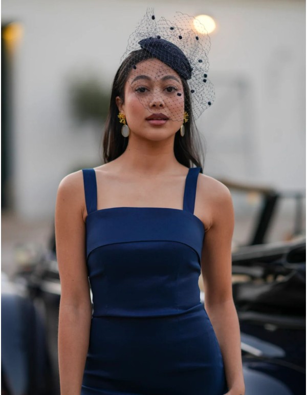 Vestido midi en tafetán con capa de gasa