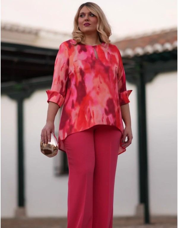 Two-piece set with printed jacket and straight pants 2