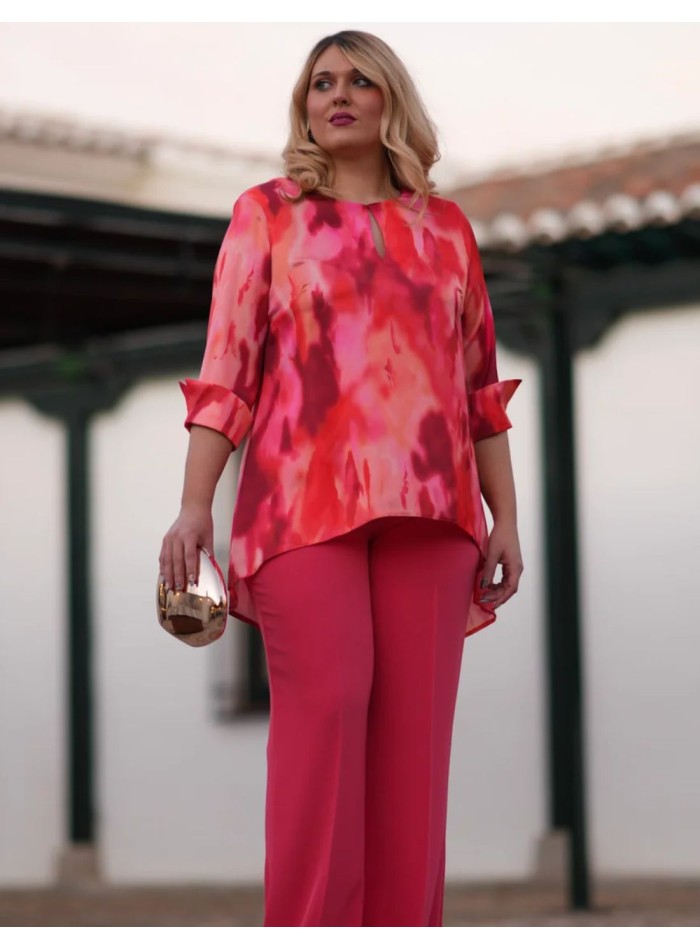 Two-piece set with printed jacket and straight...