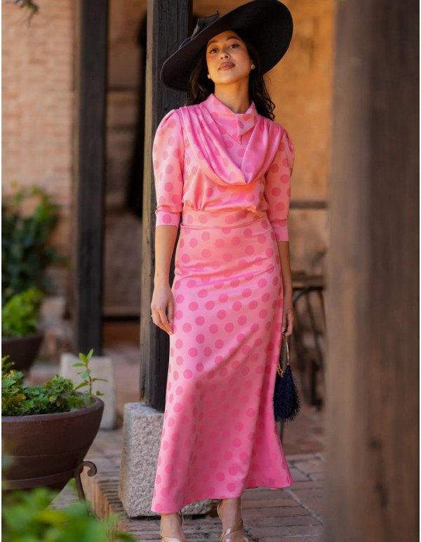 Vestido midi satinado de lunares