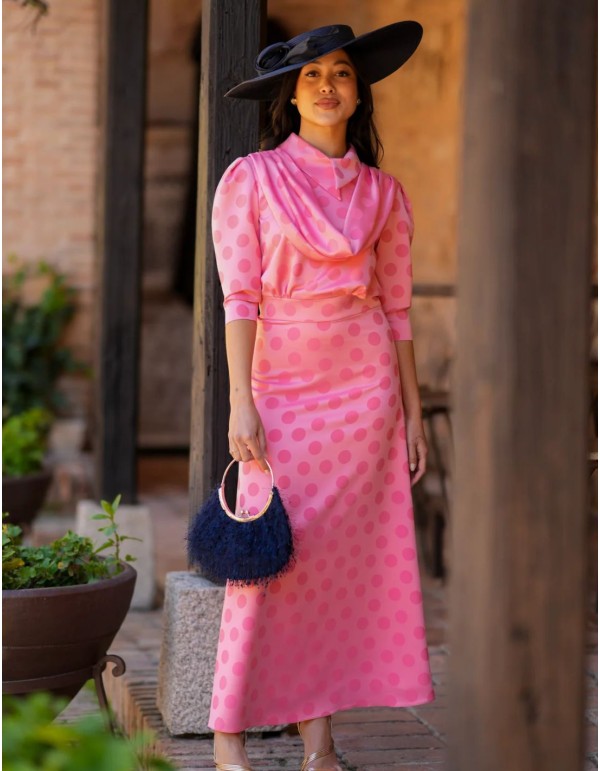 Vestido midi satinado de lunares 2