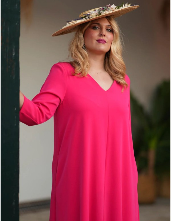 Robe midi en crêpe de couleur fraise, coupe ample