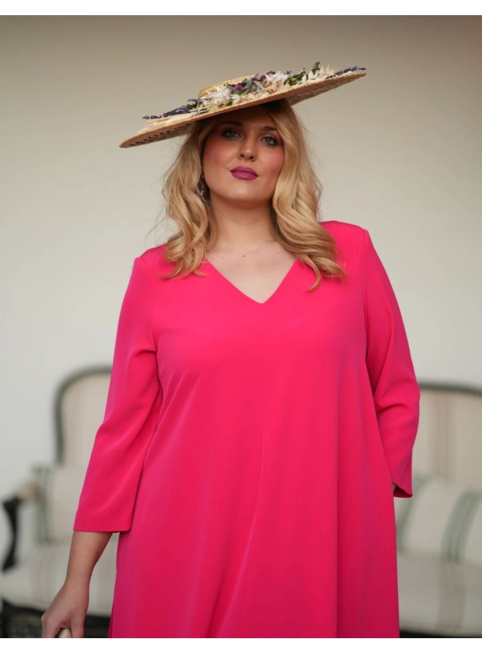 Robe midi en crêpe de couleur fraise, coupe ample