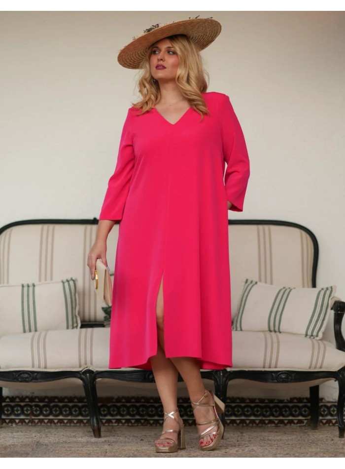 Robe midi en crêpe de couleur fraise, coupe ample