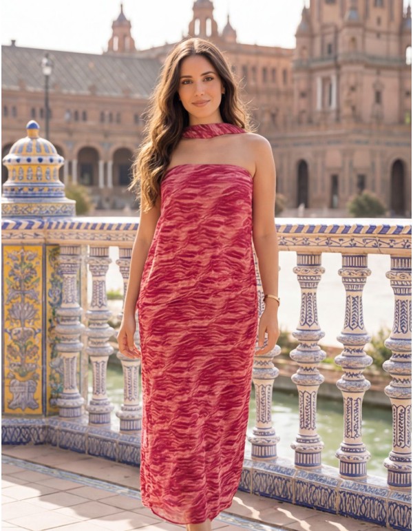 Robe midi rose pour les invités avec châle assorti