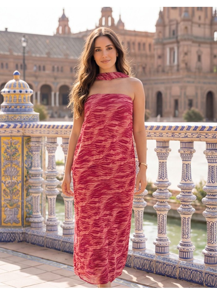 Pink midi dress for guests with matching shawl