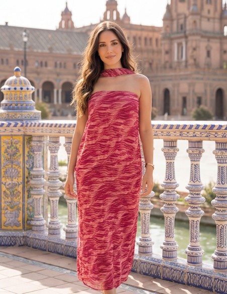 Robe midi rose pour les invités avec châle assorti