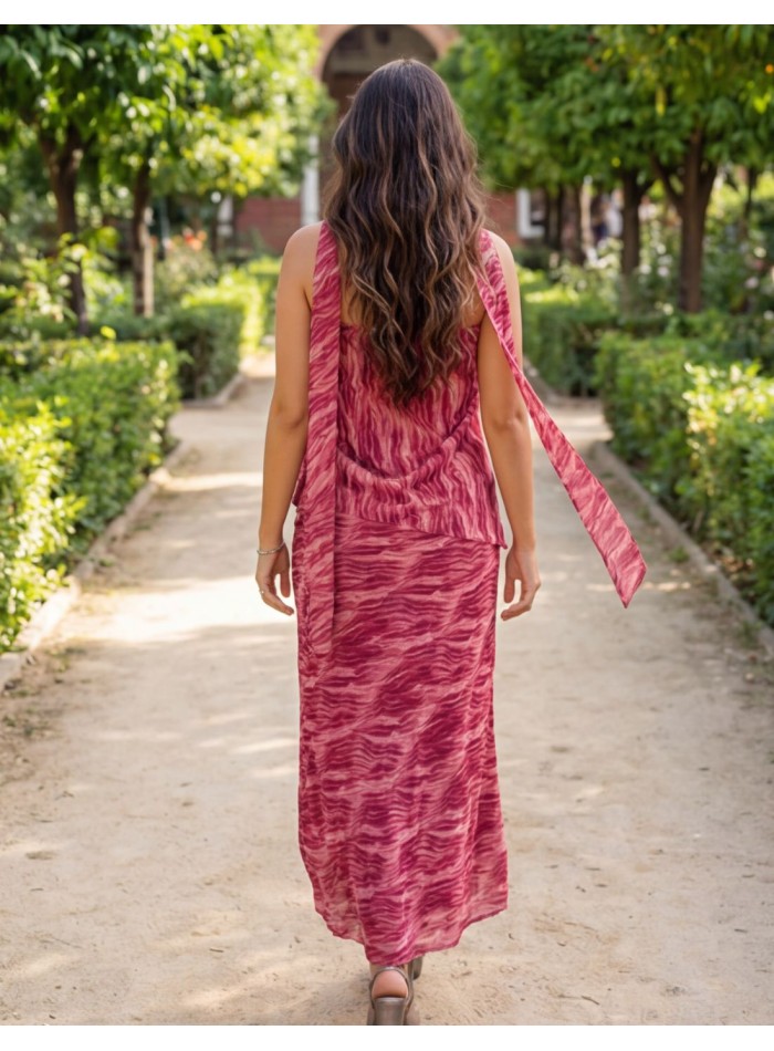 Pink midi dress for guests with matching shawl