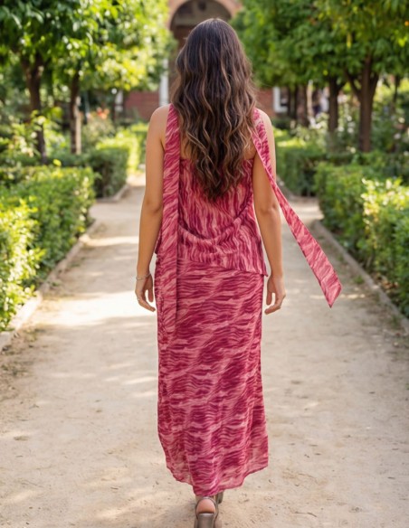 Robe midi rose pour les invités avec châle assorti