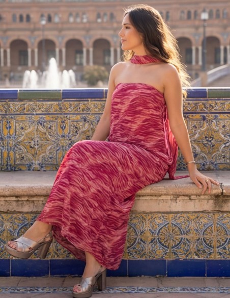 Pink midi dress for guests with matching shawl