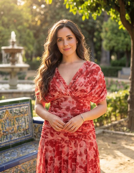 Robe midi à imprimé floral et drapée à la taille