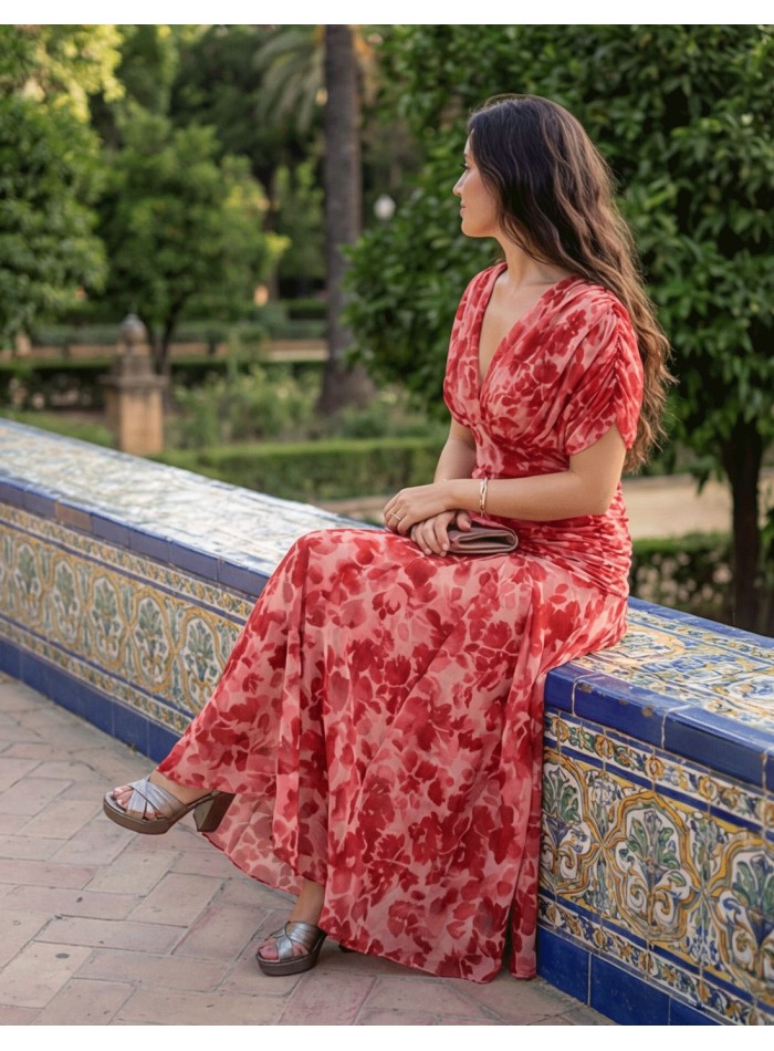 Robe midi à imprimé floral et drapée à la taille