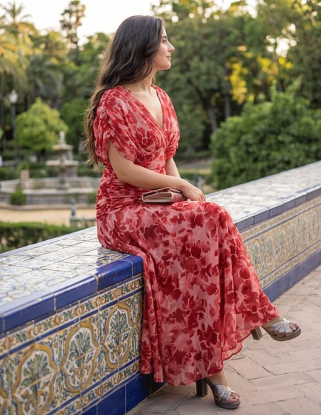 Robe midi à imprimé floral et drapée à la taille