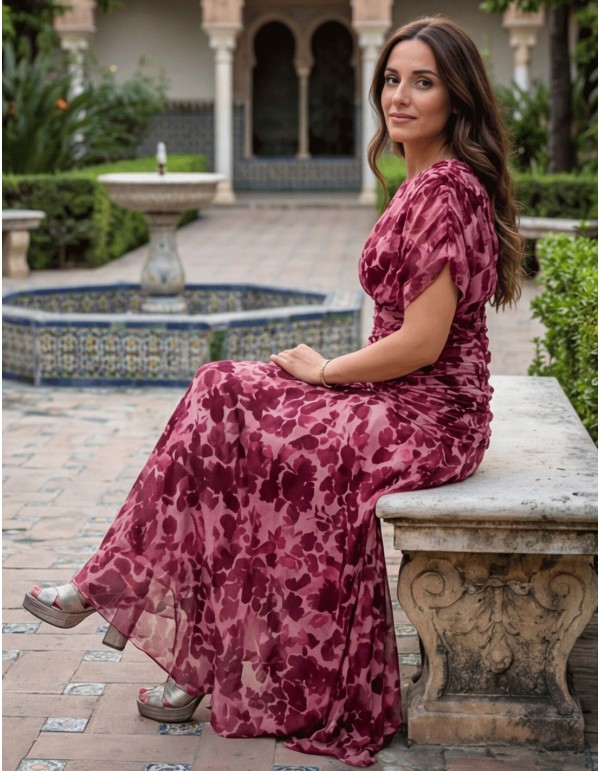 Robe midi à imprimé floral rose et drapé à la taille 2