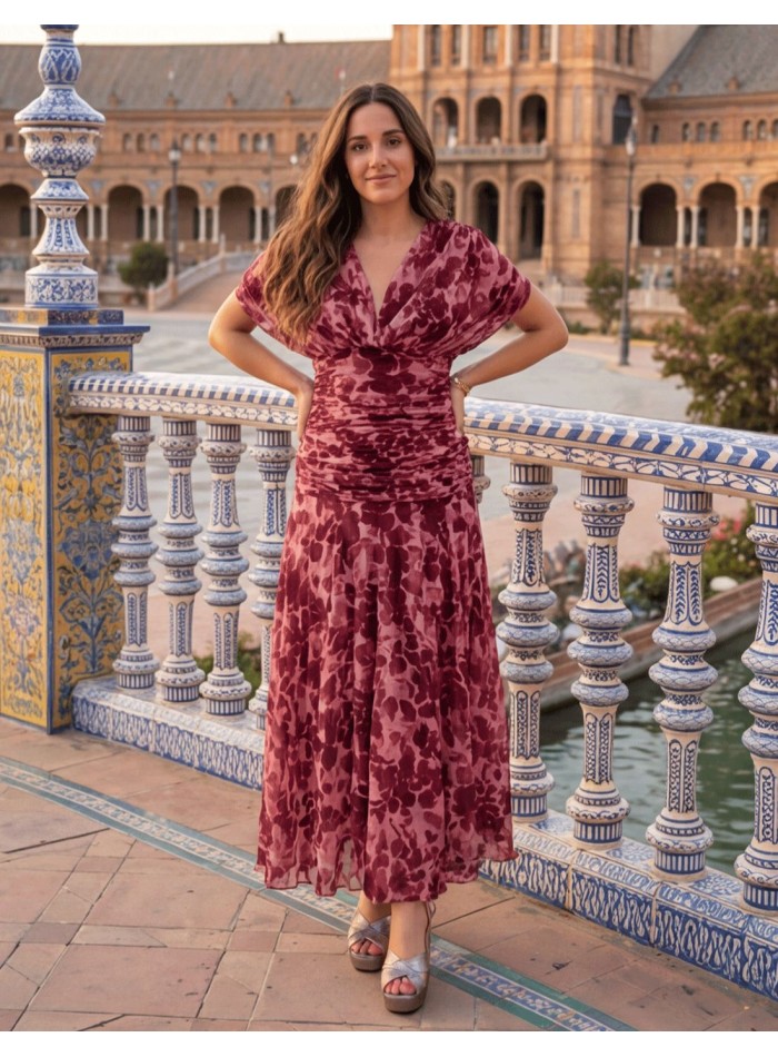 Robe midi à imprimé floral rose et drapé à la...