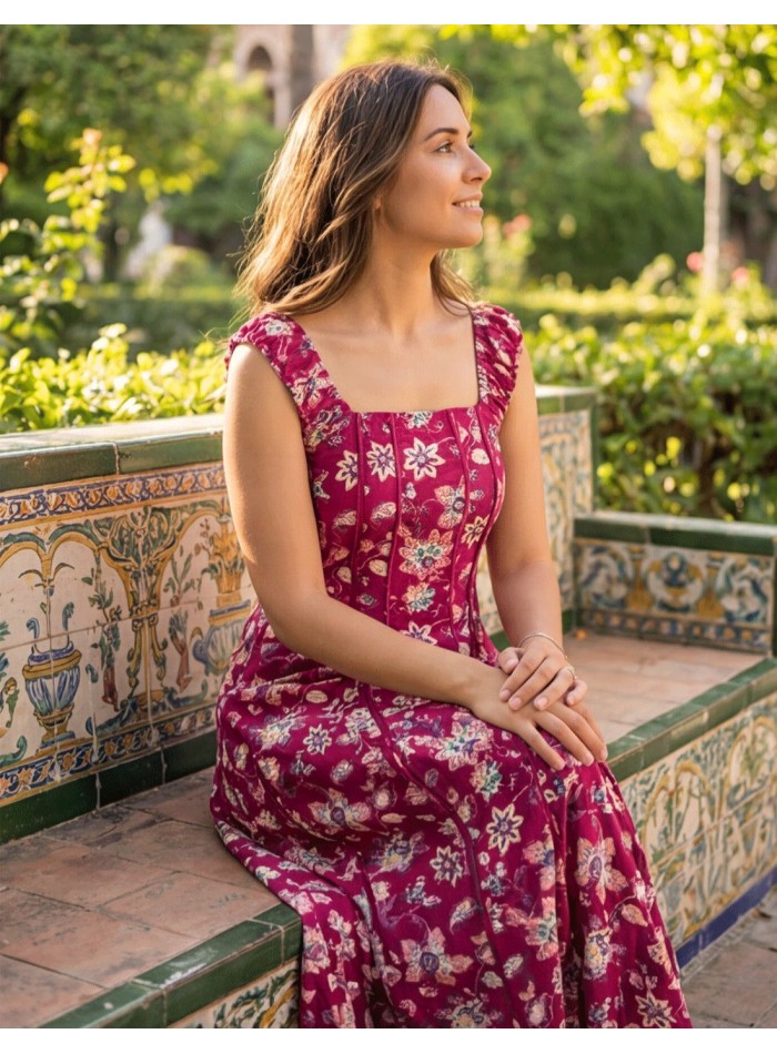 Bougainvillea midi dress with floral print and...