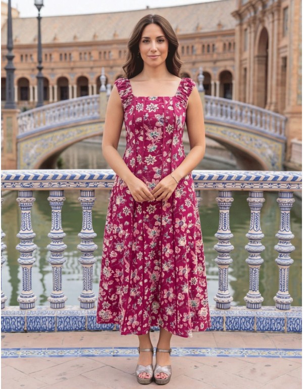 Vestido midi con tejido estampado de flores