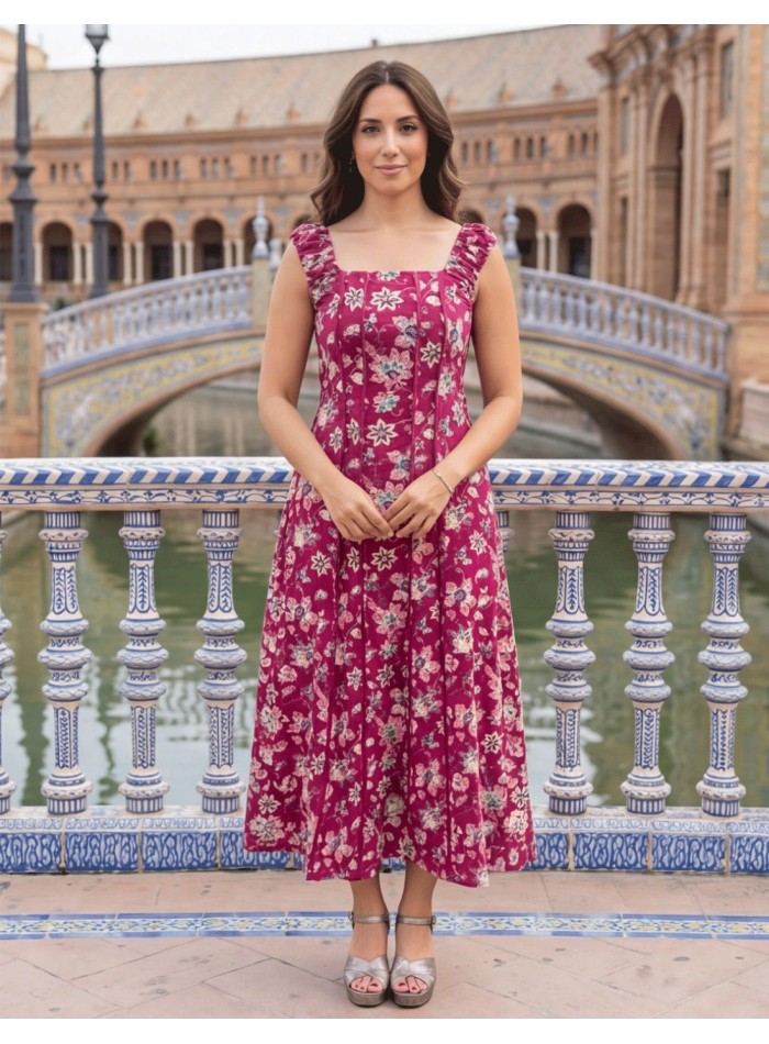 Robe midi Bougainvillea à imprimé floral et...