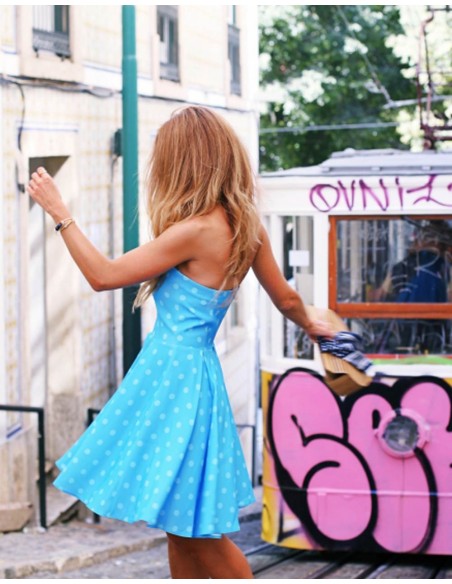 Vestido de fiesta de lunares palabra de honor con falda de vuelo a trendy life Vestido de fiesta de lunares palabra de honor con falda de vuelo a trendy life