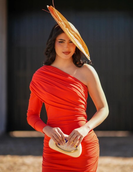 Vestido midi con escote asimétrico naranja