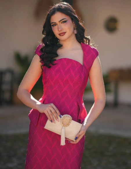 Fuchsia two piece fuchsia set with structured top and midi skirt