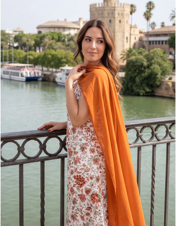 Short chiffon cape with square design in russet color 2