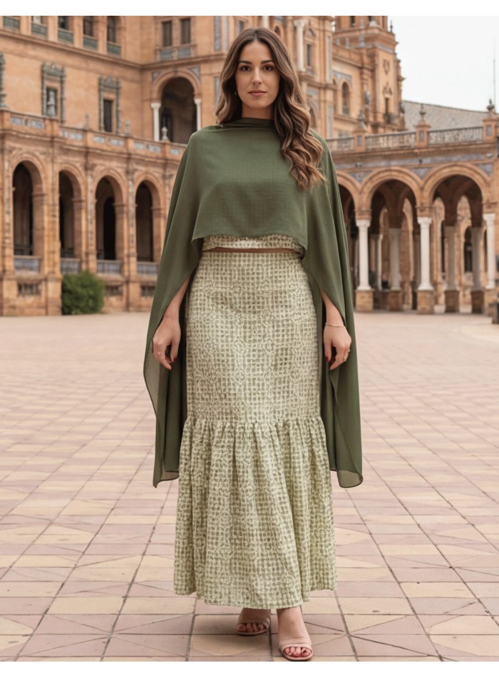 Short chiffon cape with square design in...