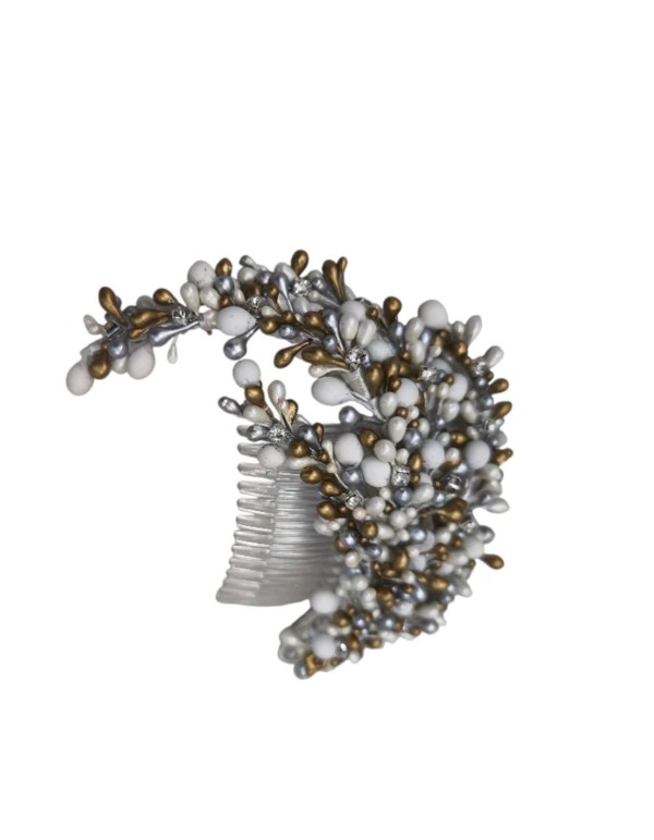 Accessoire pour cheveux avec détails pistils blancs et dorés 2