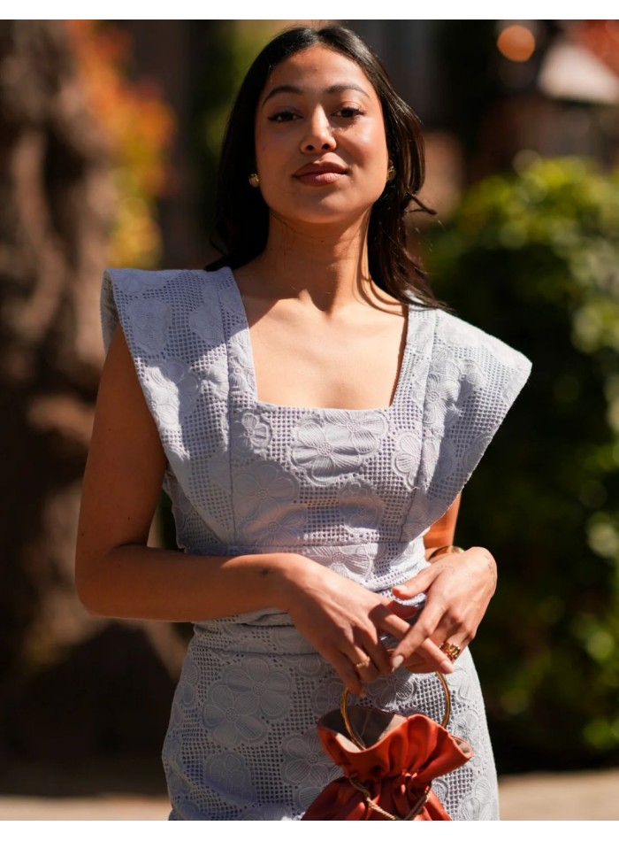 Light blue two-piece perforated fabric top and...