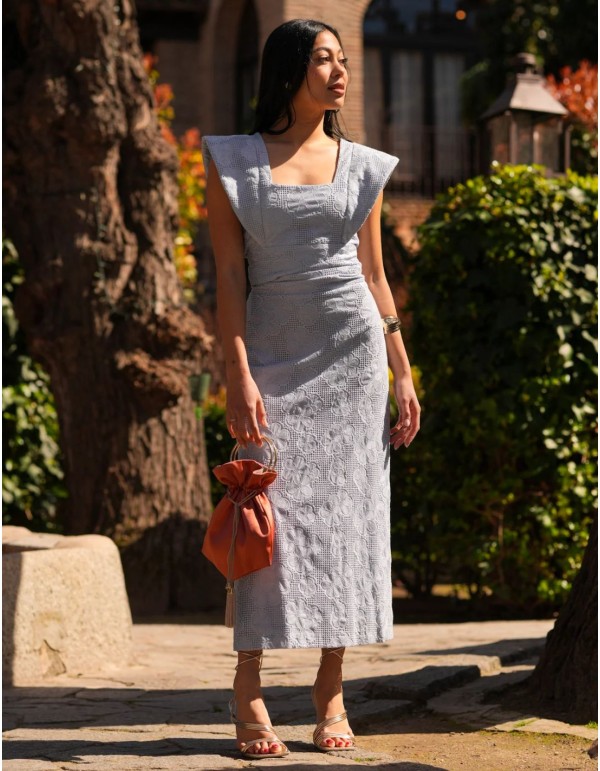 Light blue two-piece perforated fabric top and skirt set 2