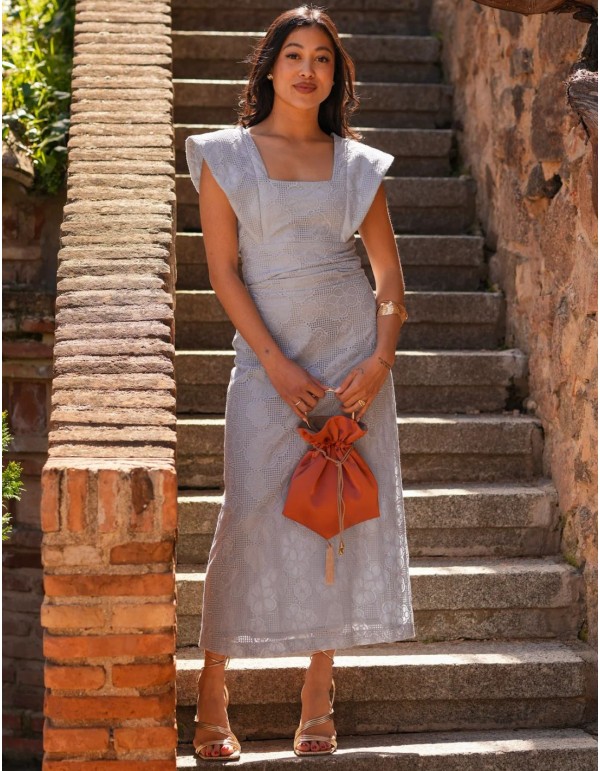 Light blue two-piece perforated fabric top and skirt set