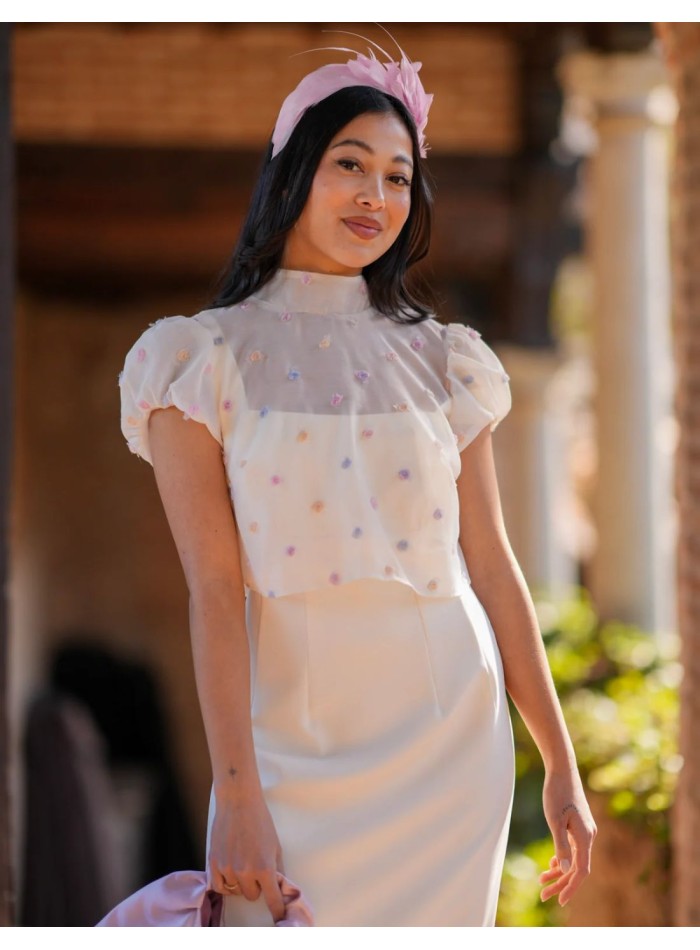 Vestido midi recto de tirantes blanco