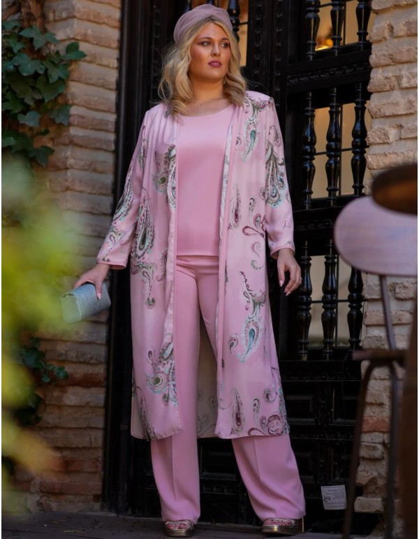 Ensemble trois pièces avec veste en mousseline de soie...