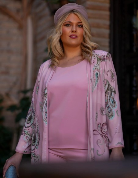 Ensemble trois pièces avec veste en mousseline de soie imprimée