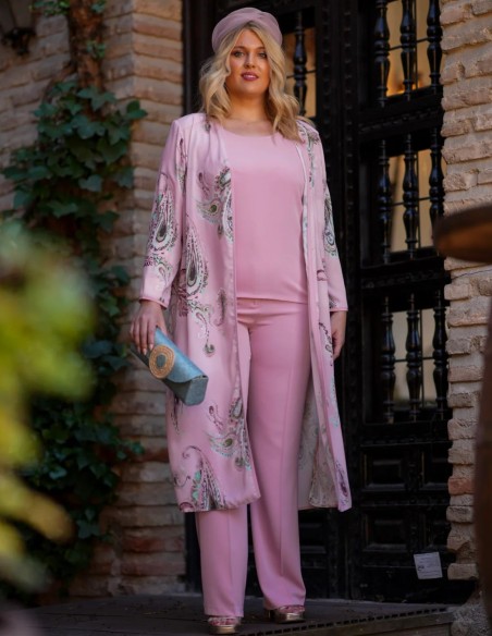 Ensemble trois pièces avec veste en mousseline de soie imprimée