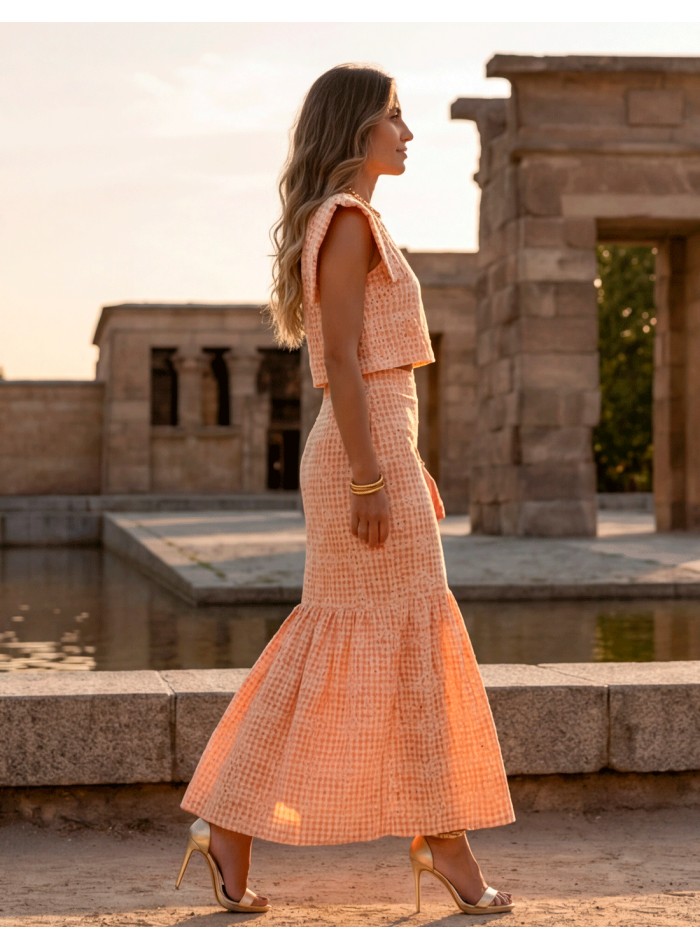 Conjunto de invitada naranja de dos piezas con...