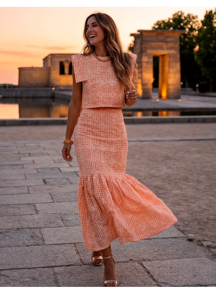 Ensemble deux pièces orange pour invités avec...