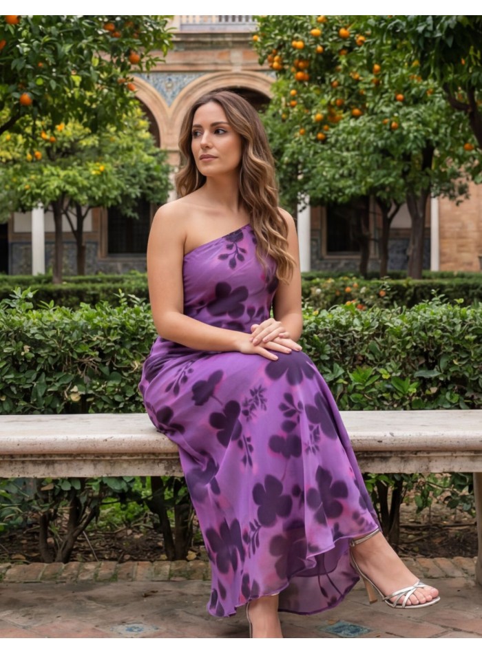 Lilac colored midi guest dress with...