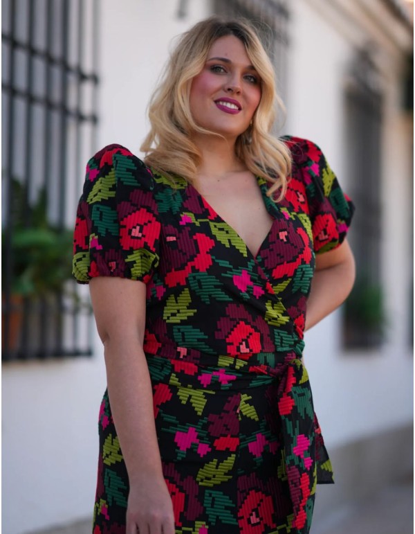 Multicolored brocade two-piece set with puffed sleeve top... 2