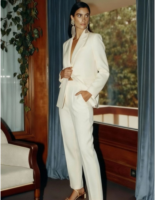 Blazer oversize en tissu structuré blanc perle