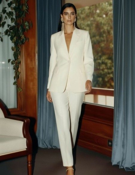 Blazer oversize en tissu structuré blanc perle