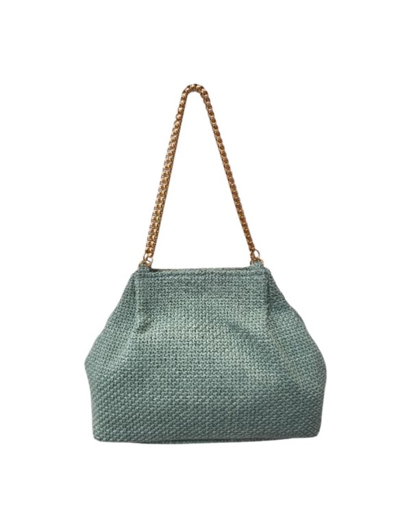 Water green jute wallet with golden chain and magnetic...