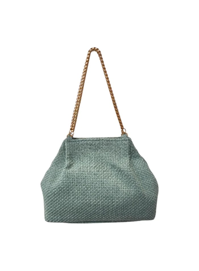 Portefeuille en jute vert d'eau avec chaîne...