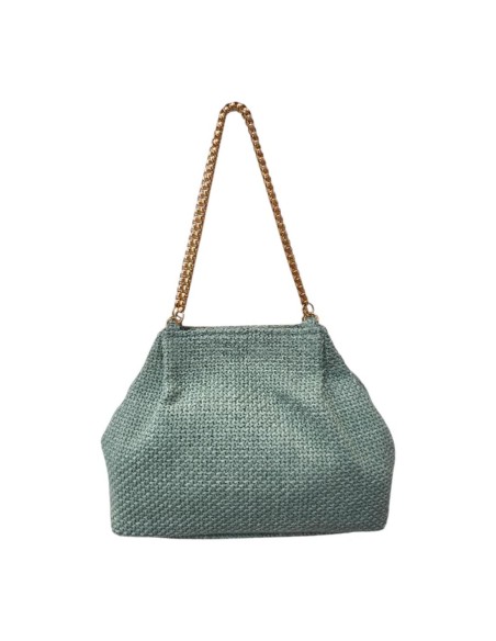 Portefeuille en jute vert d'eau avec chaîne dorée et fermeture magnétique