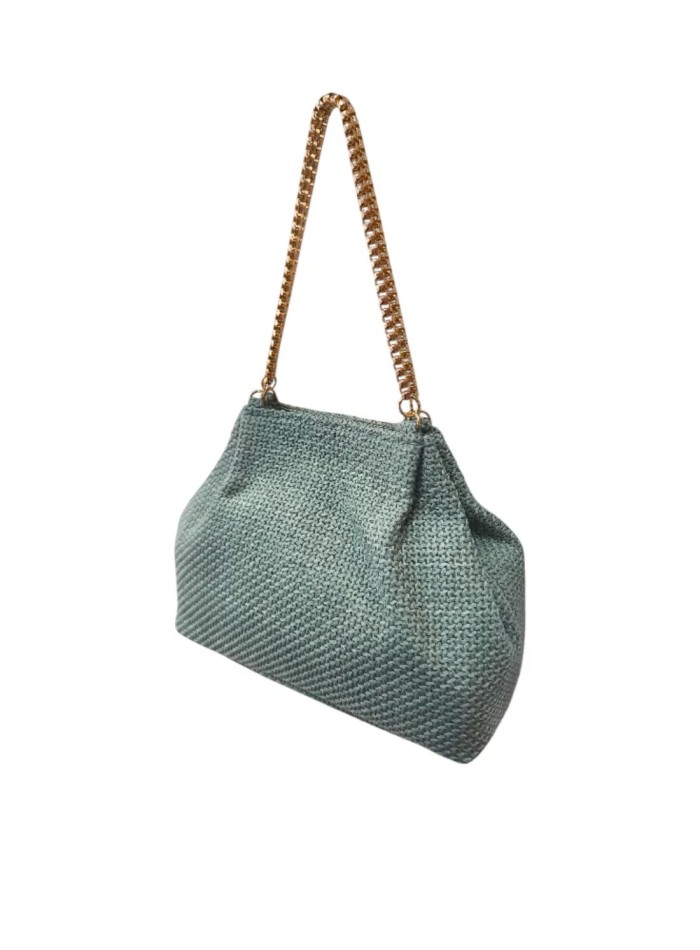 Portefeuille en jute vert d'eau avec chaîne...