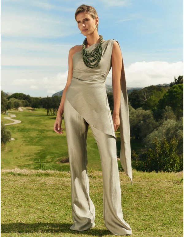 Khaki green high-waist and wide straight leg pants with...