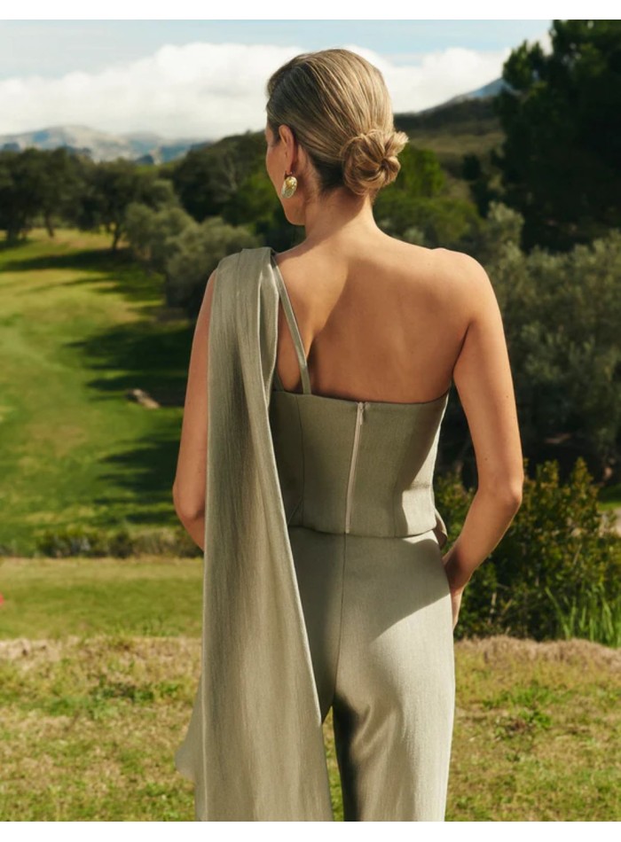 Khaki green high-waist and wide straight leg...