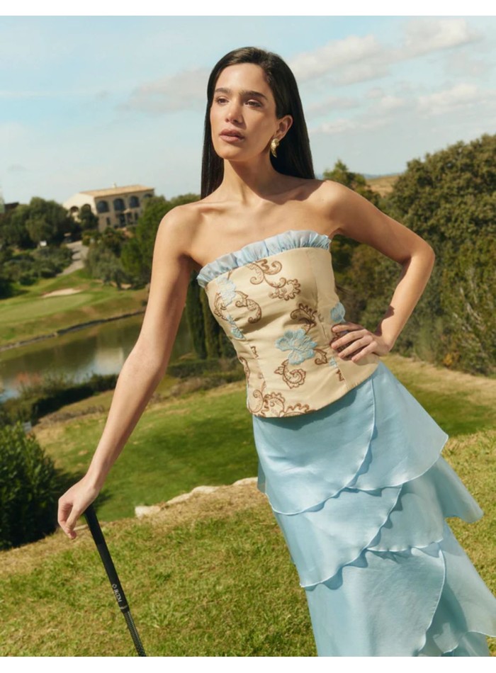 Strapless corset top with baroque embroidery in...