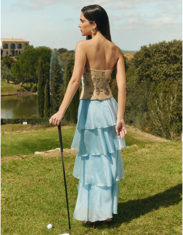 Light blue maxi skirt with tiered ruffles in flowing chiffon 2