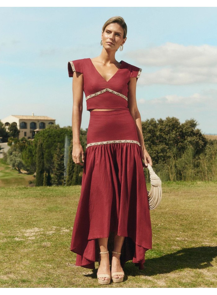 Asymmetrical cherry skirt with flounce and...